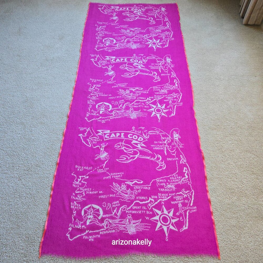 RARE J. Crew *PINK* Wool & Scarf Cape Cod Map Massachusetts Provincetown - Picture 6 of 13